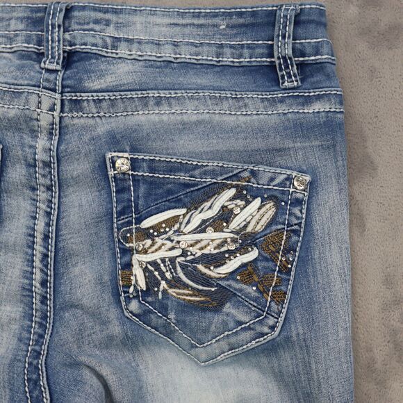 Rebel Soul Pants Womens 8 Blue Mid Rise 5 Pocket Design Boot Cut Faded Jeans - Picture 16 of 16